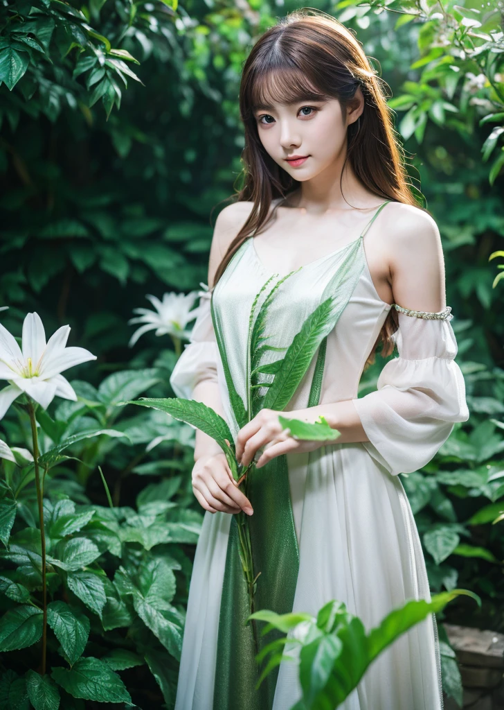 (Realistic, photo-Realistic:1.37),(8K, RAW Photos, Highest quality, masterpiece:1.2), Ultra-detailed, 超High resolution, Kodak Vision Color, Filmed with an Arricam LT camera,Highest quality, Lively, 8K, High resolution, Escape, (Professional Lighting), (Portraiture:0.6), Brown Hair,22 years old、slender、Dreamland、Fantasy World、Iridescent stars、Wearing futuristic clothes、universe、Plants you've never seen before、Cute Flowers、In a different space、Japanese、Upper body close-up、