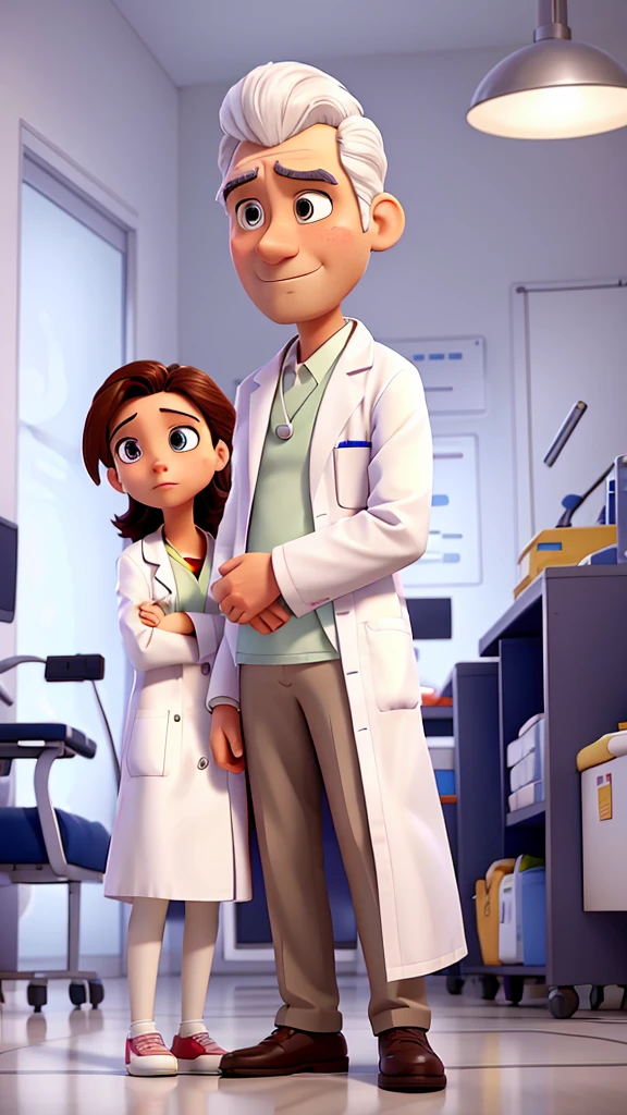 A cartoon doctor in a white coat and a concerned patient in a hospital room. The patient looks tired and worried, while the doctor,