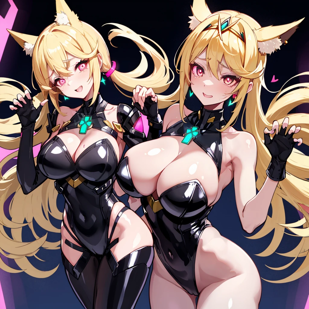Bonfire \(Xenoblade\), _One person女の子, armor, bangs, black gloves, chest, Red eyes, closed 口, Earrings, eyelash, fingerless gloves, Floating Hair, framed chest, gem, gloves, hair ornaments, Headpiece, jewelry, big_chest, leaning back, leotard, Neon Trim,(masterpiece),(Highest quality),(Super detailed),(Best illustrations),(Best Shadow),(Absurd),(Detailed Background),(so beautiful), 16K, 8K,4K,(Best Shadow), (so beautiful) One person, alone, curby, , very long hair, , Blonde, , fluorescent pink eyes, , heart-shaped pupils, , , Oculogyric crisis, low twintails, , Perfect figure, , paw pose, Arched back, , , orgasm, afterglow, erotic smile, , Open your mouth languidly, , , , Sexy posture, , , cross-eyed, rolling eyes, , water eyes, tears, , chestを寄せる, , , saliva trail, , shiny skin, , , torogao, ahegao, BREAK, Illegal drugs, Dramatic lighting, , Clear liquid, , night, , , Torrent of Light, mysterious, spoken hearts,mysterious heroine xx \(fate\)