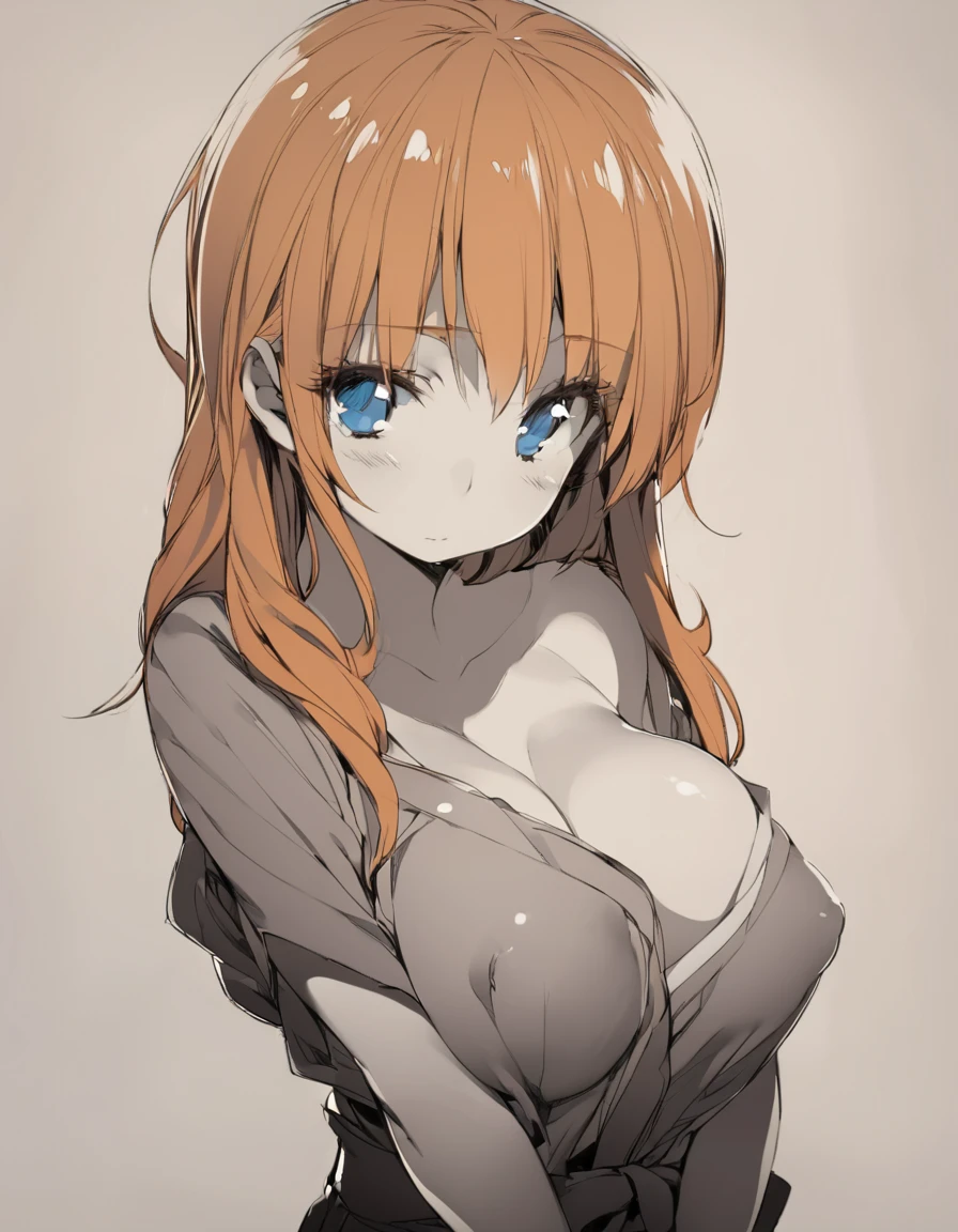 One angel wearing a yukata after a hot spring bath( Girl:1.5)(Small body) (Orange Hair:1.5)(eyelash:1.2) (Mid-length hair:1.4), (Blue eyes)(Big Breasts:1.3)High Contrast
