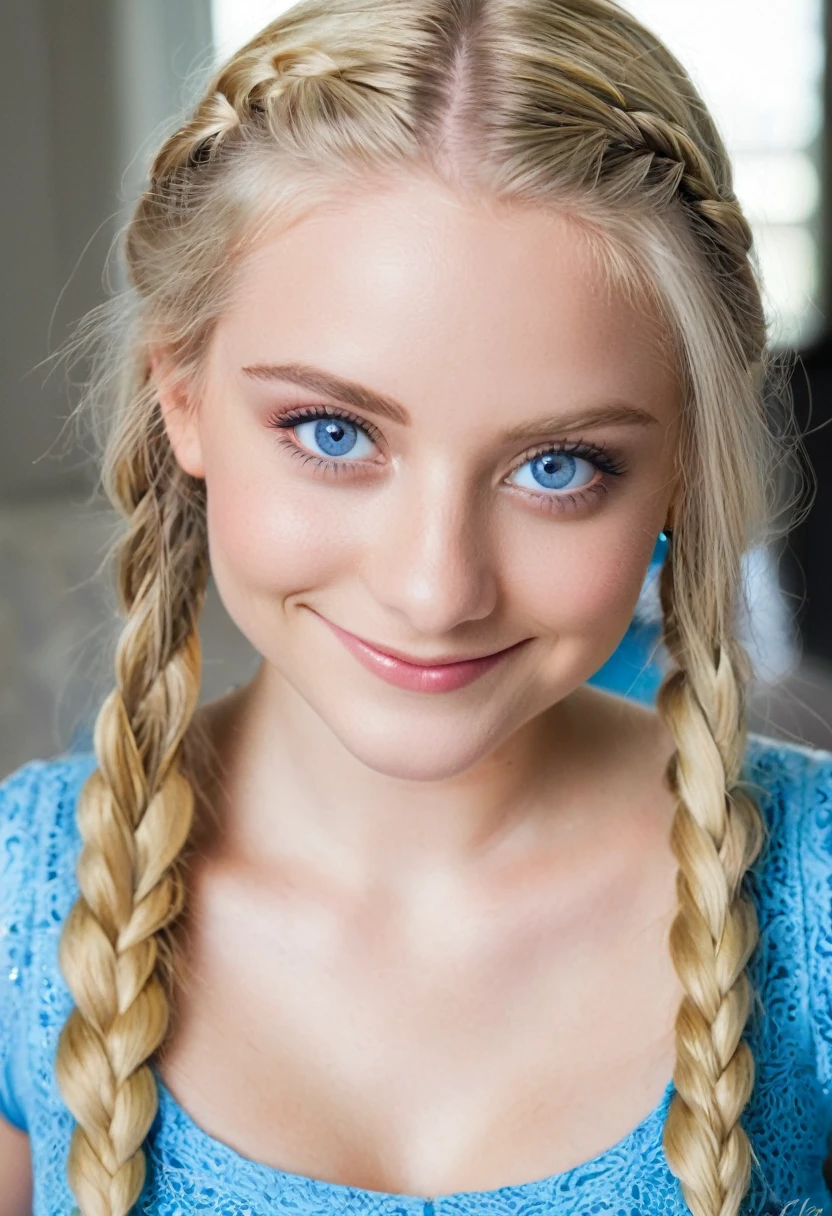 1girl 10 yo,latina,(long hair, braids),(smiling),(blonde hair,detailed hair),(blue eyes,detailed eyes),(uncovered)