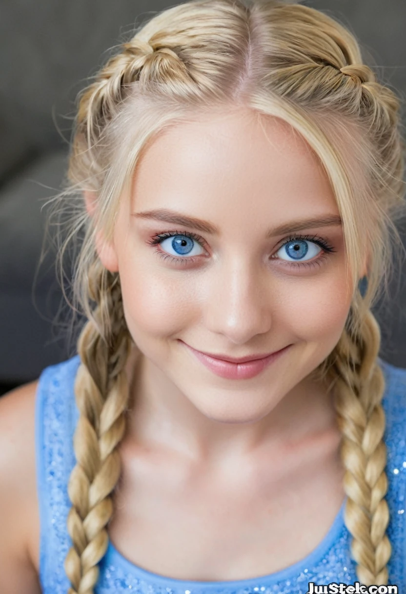 1girl 10 yo,latina,(long hair, braids),(smiling),(blonde hair,detailed hair),(blue eyes,detailed eyes),(uncovered)