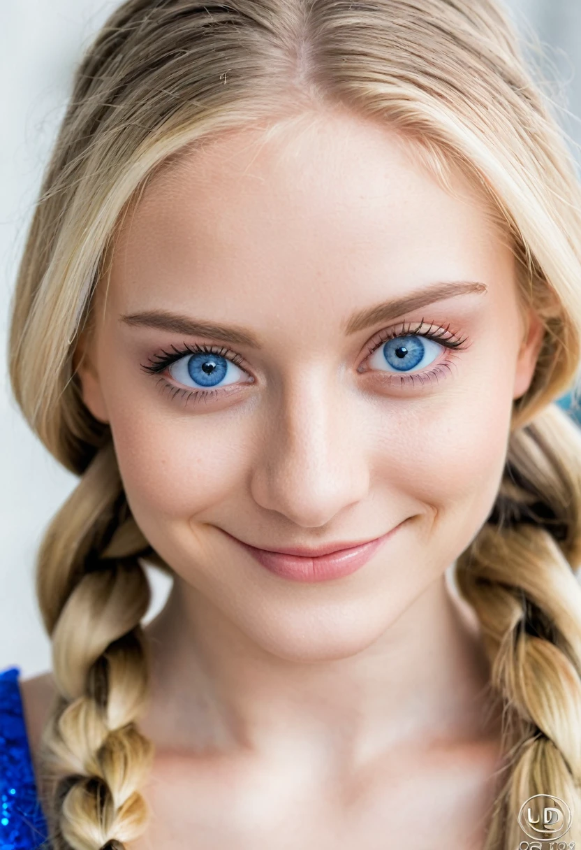 1girl 10 yo,latina,(long hair, braids),(smiling),(blonde hair,detailed hair),(blue eyes,detailed eyes),(uncovered)