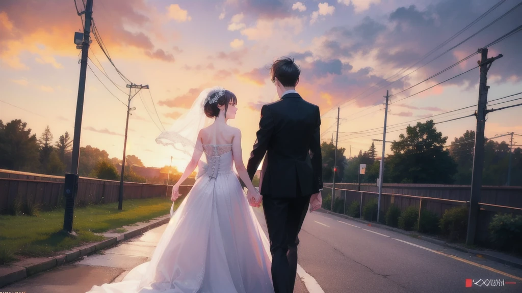 8k raw photo masterpice,bestoutdoor,man and girl wedding style, 1 man behind