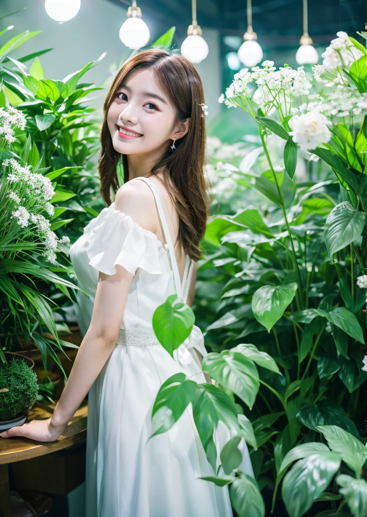 (Realistic, photo-Realistic:1.37),(8K, RAW Photos, Highest quality, masterpiece:1.2), Ultra-detailed, 超High resolution, Kodak Vision Color, Filmed with an Arricam LT camera,Highest quality, Lively, 8K, High resolution, Escape, (Professional Lighting), (Portraiture:0.6), Brown Hair,22 years old、slender、Dreamland、Fantasy World、Iridescent stars、Wearing futuristic clothes、universe、Plants you've never seen before、Cute Flowers、In a different space、Japanese、Upper body close-up、Smile happily、Mysterious world、pastel colour、