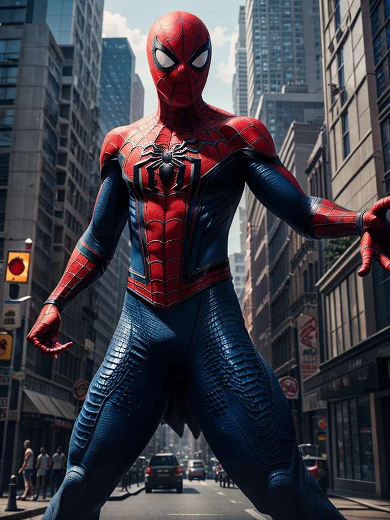 Spider-Man lifts up a big crocodile with both hands, 3d render, photo, cinematic zoom photo 8k ultra