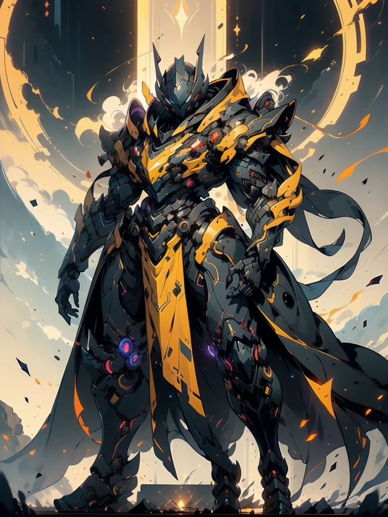 A woman adorned in fantasy-style full-body armor, a crown-concept fully enclosed helmet that unveils only her eyes, a composite layered chest plate, fully encompassing shoulder and hand guards, a lightweight waist armor, form-fitting shin guards, the overall design is heavy-duty yet flexible, ((the armor gleams with a golden glow, complemented by red and blue accents)), exhibiting a noble aura, she floats above a fantasy-surreal high-tech city, this character embodies a finely crafted fantasy-surreal style armored hero in anime style, exquisite and mature manga art style, (Queen bee mixed with Spider concept Armor, plasma, blood), ((Element, energy, elegant, goddess, femminine:1.5)), metallic, high definition, best quality, highres, ultra-detailed, ultra-fine painting, extremely delicate, professional, anatomically correct, symmetrical face, extremely detailed eyes and face, high quality eyes, creativity, RAW photo, UHD, 32k, Natural light, cinematic lighting, masterpiece-anatomy-perfect, masterpiece:1.5