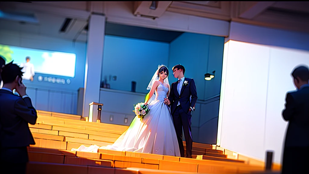 8k raw photo masterpice,bestoutdoor,1 man and 1girl wedding style, 1 man behind