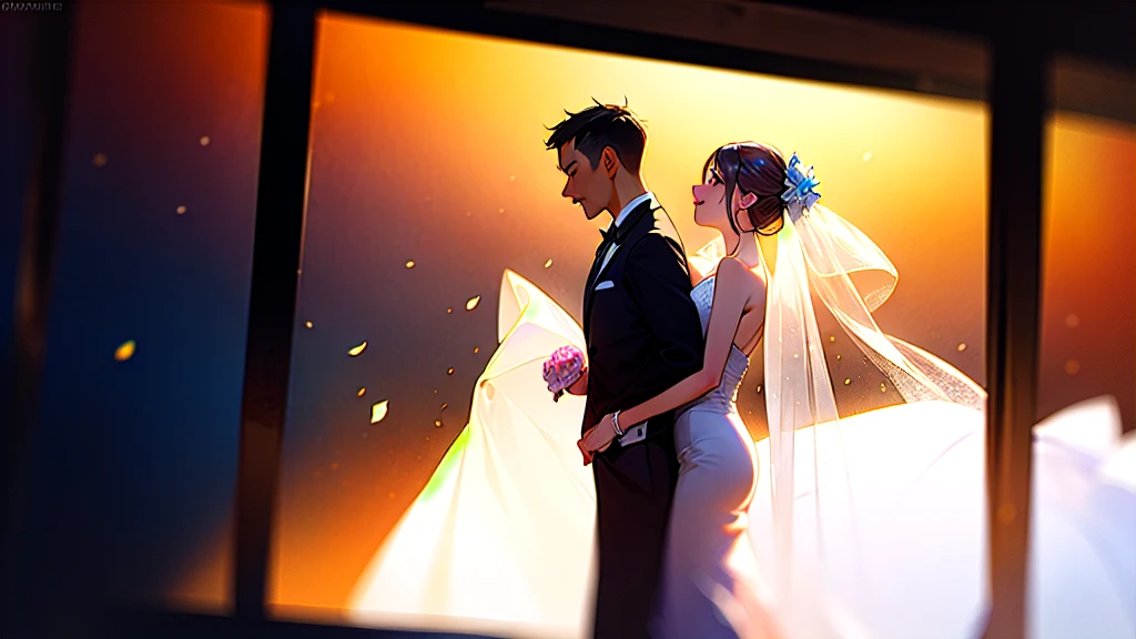 8k raw photo masterpice,bestoutdoor,1 man and 1girl wedding style, 1 man behind
