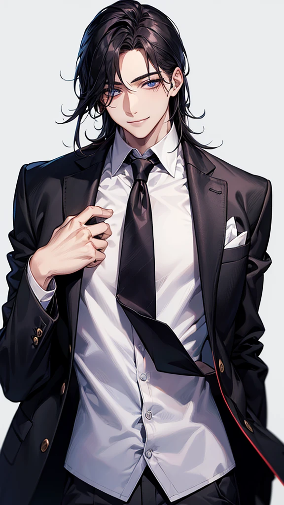 man, face focus, [[[adult]]], business suit, Jacket, white shirt, redtie, pants, frontage, highest quality, adopt, detailed face, simple background、white background、[[[black hair]]]、[[[blackeyes]]]、confident look、Upper body、smile、