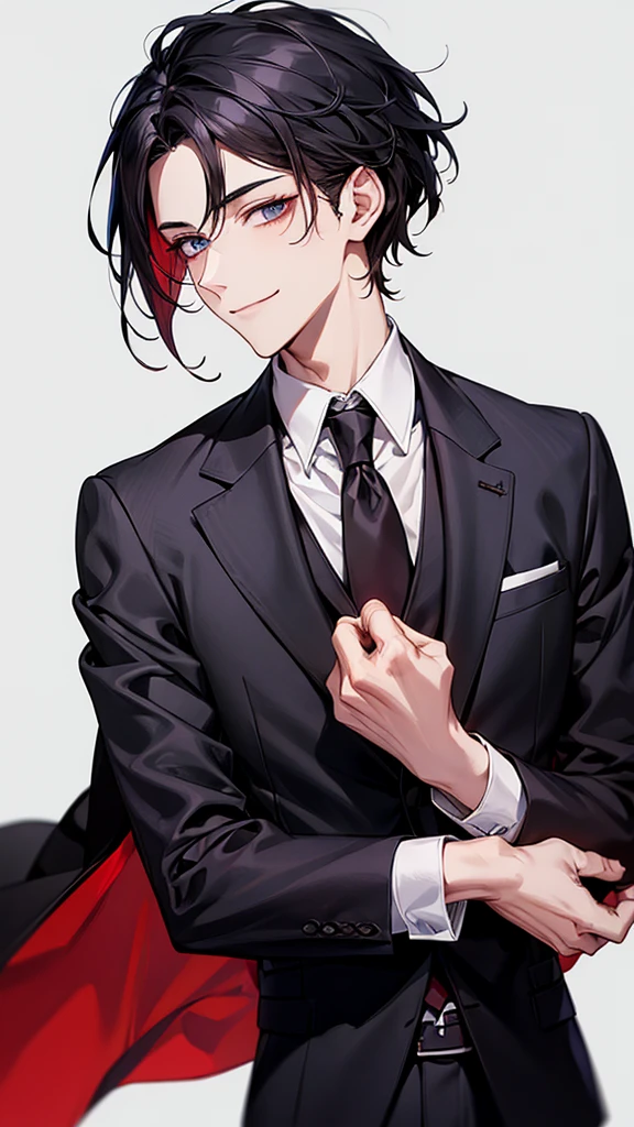 man, face focus, [[[adult]]], business suit, Jacket, white shirt, redtie, pants, frontage, highest quality, adopt, detailed face, simple background、white background、[[[black hair]]]、[[[blackeyes]]]、confident look、Upper body、smile、