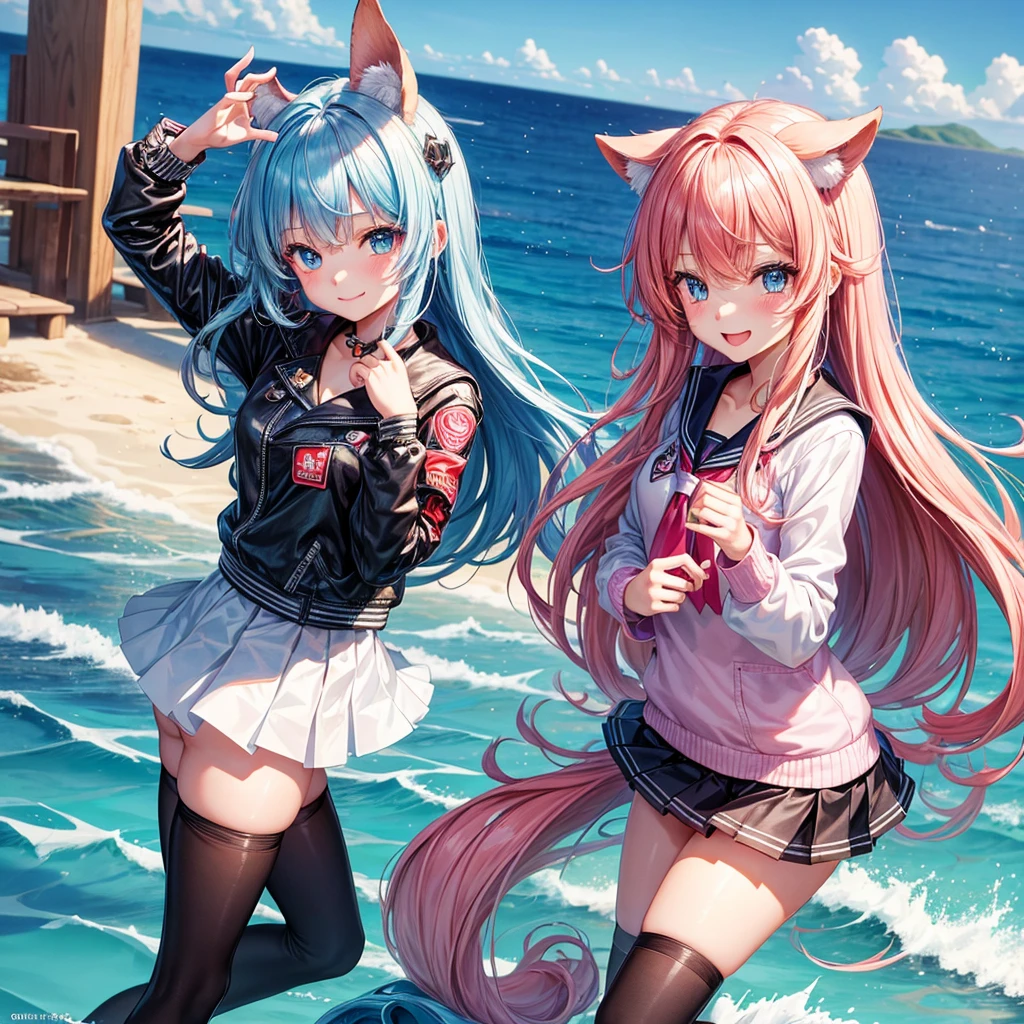 middle School girls,smile,Best Quality,cute水着,bikini,Ocean,Colorful eyes,Several girls are depicted,leather jacket,8K,Highest quality,Long Hair,cute,fluffy,Angel,Long Hair,blue eyes,School,classroom,perfection,masterpiece,Have sparkling eyes,tights,Horny girl,Naughty Girls,美しいcute女の子,Horny girl,Beautiful girl,Multi-colored hair,Latest Fashion, girl,