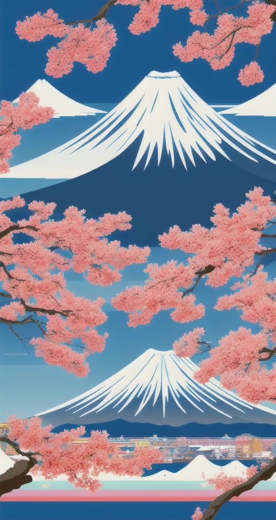 Japan pop style、retro、illustratio、mt.Fuji
