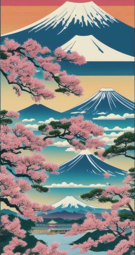 Japan pop style、retro、illustratio、mt.Fuji