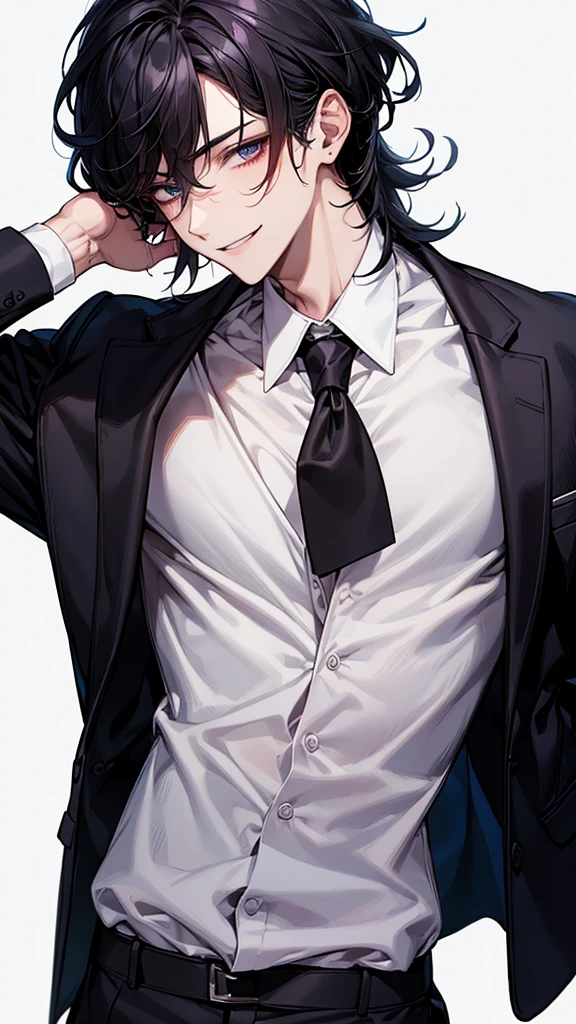man, face focus, [[[adult]]], business suit, Jacket, white shirt, redtie, pants, frontage, highest quality, adopt, detailed face, simple background、white background、[[[black hair]]]、[[[blackeyes]]]、confident look、Upper body、smile、