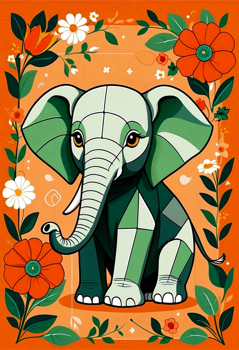 Beautifully designed canvas bag with British squares, blooming flowers, printing a cute little leao, geometric lines, minimalistic, moderno, sophisticated, cute, Blocking colors, floral motives, yellow and blue, illustration, animated cartoon, Geometric style, beautifully detailed, Flat color vector design style,...