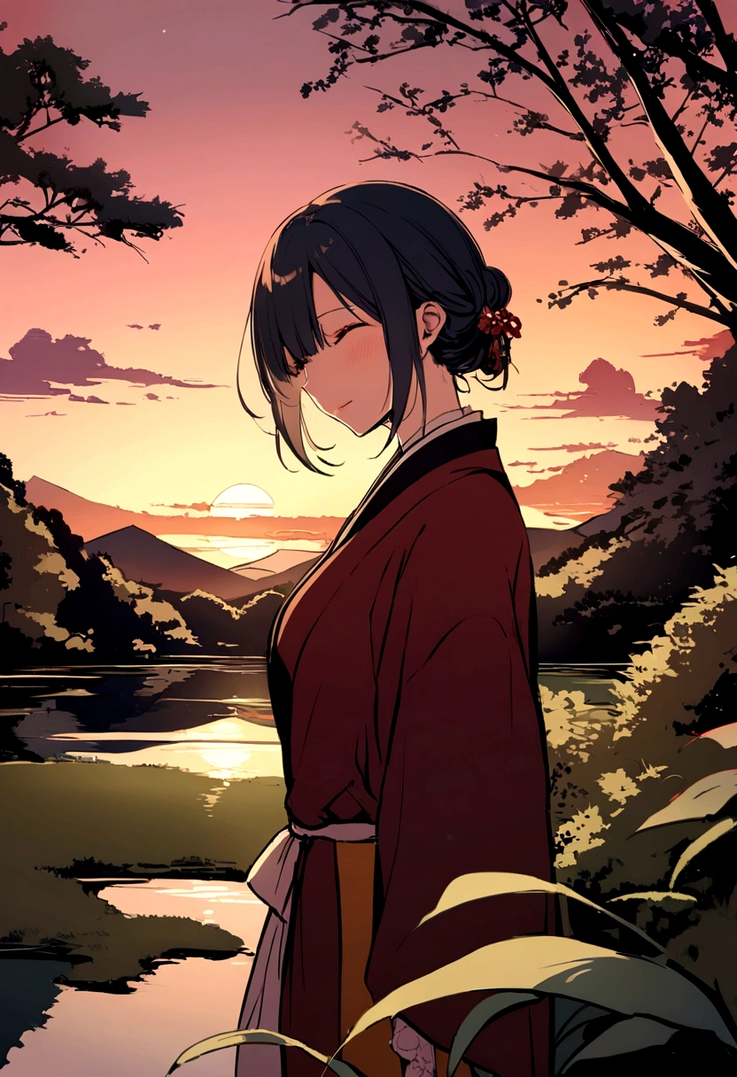 eau, kyoto, nature, coucher de soleil, joie