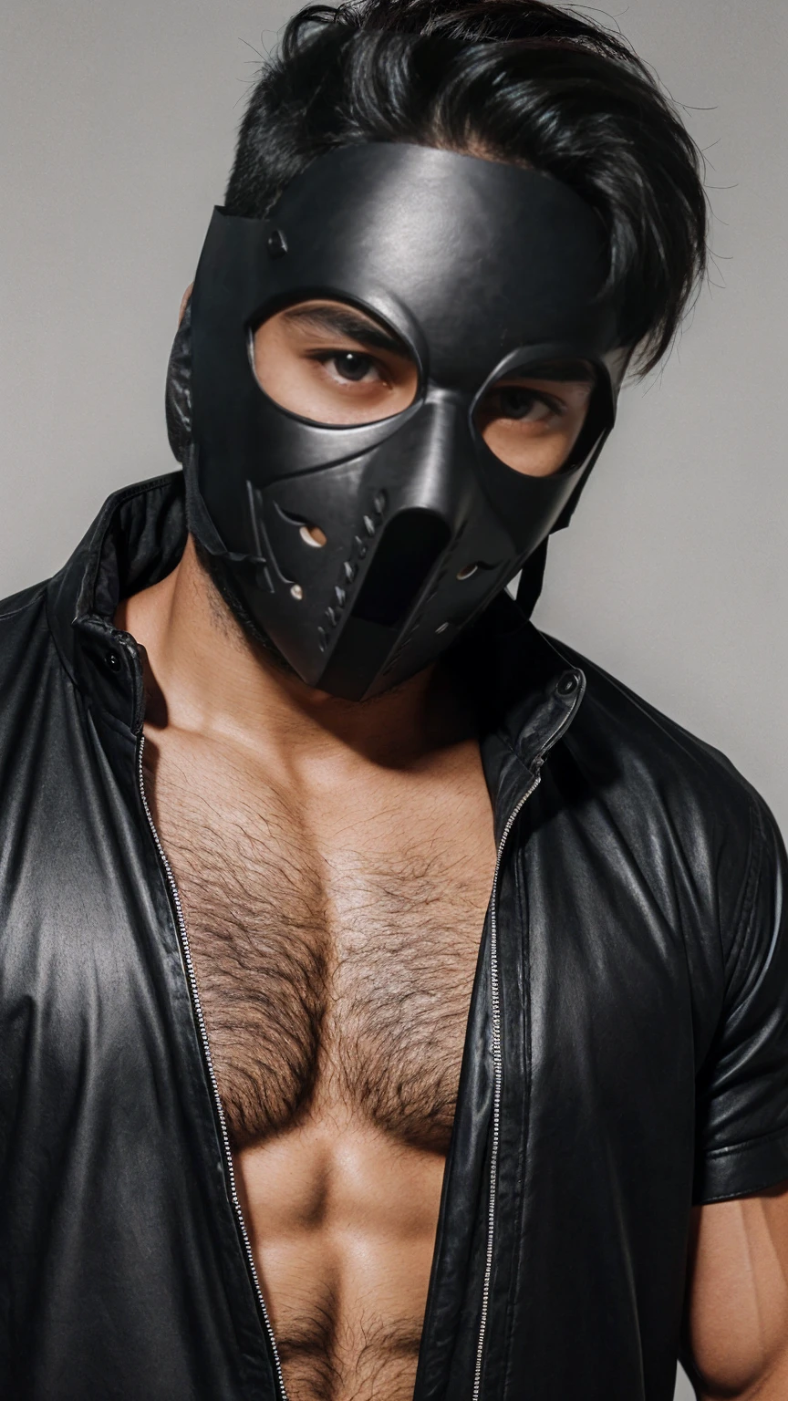 A man wear bkack mask with Balck dark eyes 