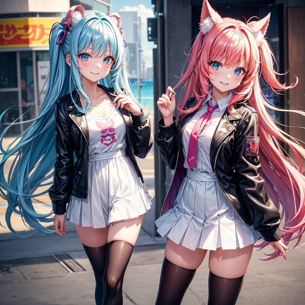 middle School girls，smile，Best Quality，cute水着，bikini，Ocean，Colorful eyes，Several girls are depicted，leather jacket，8K，Highest quality，Long Hair，cute，fluffy，Angel，Long Hair，blue eyes，School，classroom，perfection，masterpiece，Have sparkling eyes，tights，Horny girl，Naughty Girls，美しいcute女の子，Horny girl，Beautiful girl，Multi-colored hair，Latest Fashion， girl，