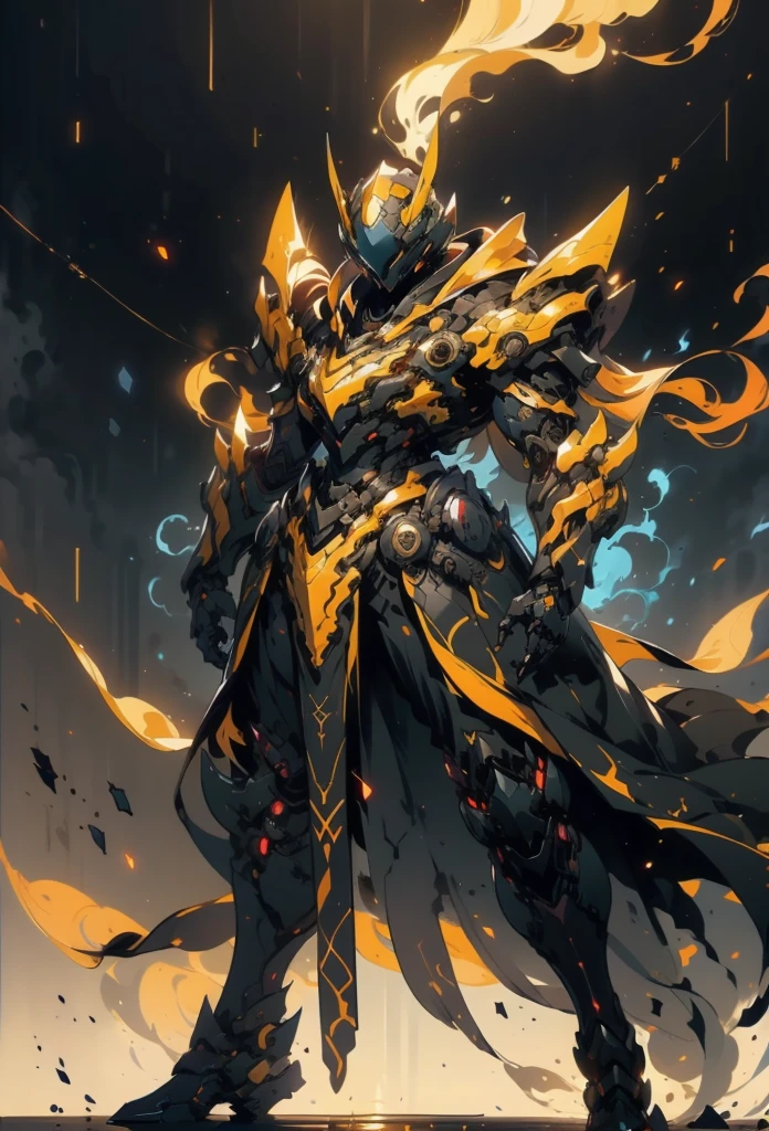 A woman adorned in fantasy-style full-body armor, a crown-concept fully enclosed helmet that unveils only her eyes, a composite layered chest plate, fully encompassing shoulder and hand guards, a lightweight waist armor, form-fitting shin guards, the overall design is heavy-duty yet flexible, ((the armor gleams with a golden glow, complemented by red and blue accents)), exhibiting a noble aura, she floats above a fantasy-surreal high-tech city, this character embodies a finely crafted fantasy-surreal style armored hero in anime style, exquisite and mature manga art style, (Queen bee mixed with Spider concept Armor, plasma, blood), ((Element, energy, elegant, goddess, femminine:1.5)), metallic, high definition, best quality, highres, ultra-detailed, ultra-fine painting, extremely delicate, professional, anatomically correct, symmetrical face, extremely detailed eyes and face, high quality eyes, creativity, RAW photo, UHD, 32k, Natural light, cinematic lighting, masterpiece-anatomy-perfect, masterpiece:1.5