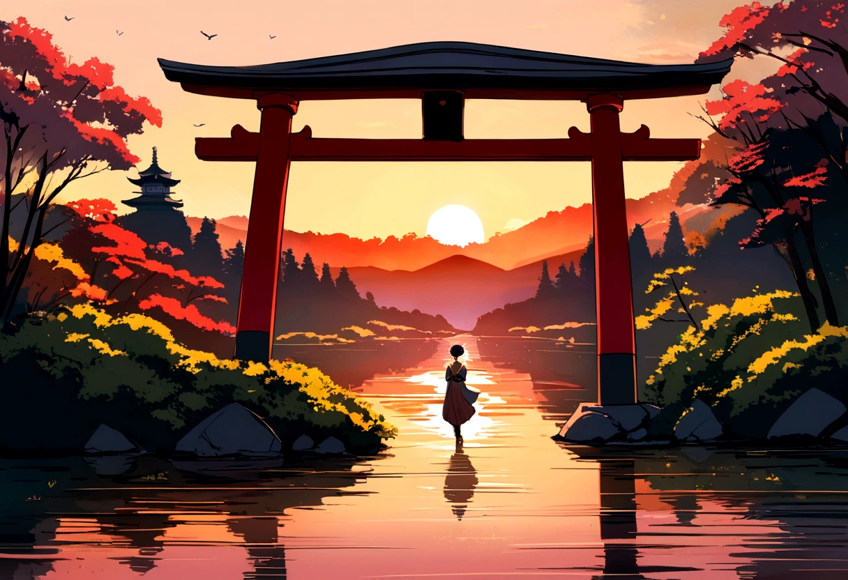 eau, kyoto, nature, coucher de soleil, joie