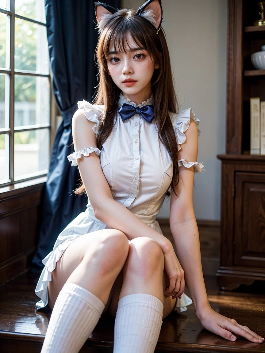 (1. Female), (The best quality at its best:1.4), (Super detailed), (Very detailedな CG unified 16k), Beautiful woman with perfect figure: 1.4, Sharp focus: 1.2, Very detailed, High-quality RAW color photos, Professional photography, Great face and eyes, cosmetics, (Amazingly beautiful girl), ((Frederica Bernkastel)), ((Purple ribbon, dress, Frills, White knee-high socks, Knee High Bow, Mary Jane, Cat&#39;s Tail, Tail ornament)), (sunny day, Huge Gothic cathedral from the outside, Urban), Realistic movie faces, Photo portrait, Shoulder to head view, Realistic, ((realistic natural Orange Redhead style, Purple eyes, Long Hair, Orange Redhead)), nice, Very beautiful face, Perfect model beauty, Mouth swelling, Very detailedな顔と肌の質感, Fine grain, double eyelid, Natural medium sized breasts, smile, Crack, Oil painting, (masterpiece), Highest quality, High resolution, Very detailedな, Blurred Background, Depth of written boundary, Cinema Lighting, Clear, well-maintained skin,