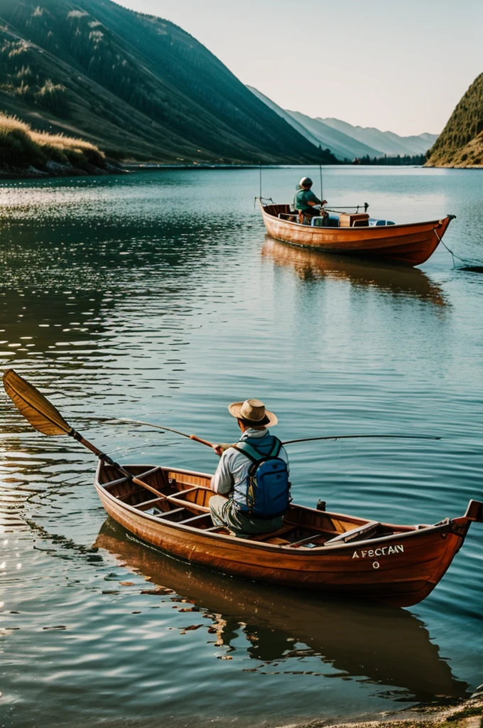 Draw a fisherman in a boat 
