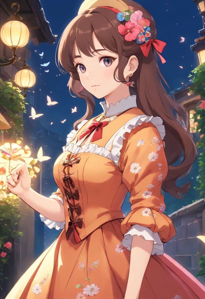 (Masterpiece), (best quality), illustration of Victorian Girl、kawaii girl、aniime、 1. **lo fashion**: Victorian fashion is characterized by dressy and elegant design。Ruffles and laces、corsets、Try incorporating elements such as long dresses。 2. **hairstyle on**: Women's hairstyles in the Victorian era are often complex and delicate。Upstyling and curling、It is also a good idea to add ribbons and floral ornaments to the hair.。 3. **Features**: girl features with soft features、Beautiful、kawaii、intelligent Beatty, Beautiful 5. **accessorized**: Accessories played an important role in the Victorian era。Hats、gloves、umbrellas, etc.、By drawing accessories with attention to detail、You can give your character personality。 Nice dress、florals、Luxurious costumes、PastelColors, (shining brightly), ((dazzling)), (floating a lot of flower petals, ((2d)), ((paper art))、(((glamorous)))、Plump、(((Chubby Mature Woman)))、(((Huge breasts)))、sexy woman、
