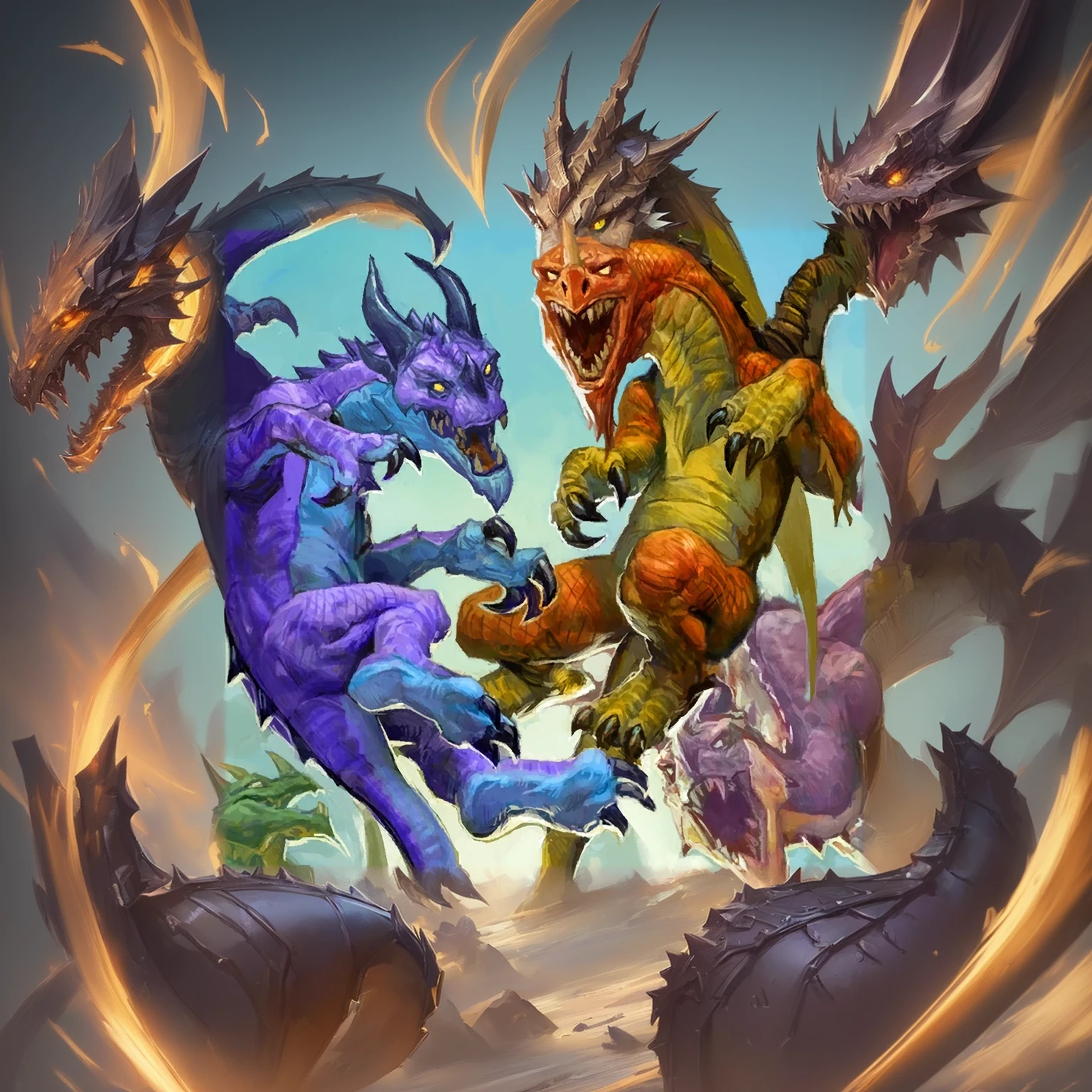 2 There are three dragons of different colors fighting each other, Brian Thomas (Brian Thomas) Concept Art, shutter, Fantasy Art, 《Hearthstone》Card game original picture. ”, Hearthstone艺术, 《Hearthstone》Card game original picture, 来自Hearthstone, Hearthstone卡牌艺术, Hearthstone艺术work, Magic the Gathering Card Art, Hearthstone卡牌艺术work, battle with dragon, Epic Fantasy Card Game Art, Hearthstone概念艺术, Magic art
