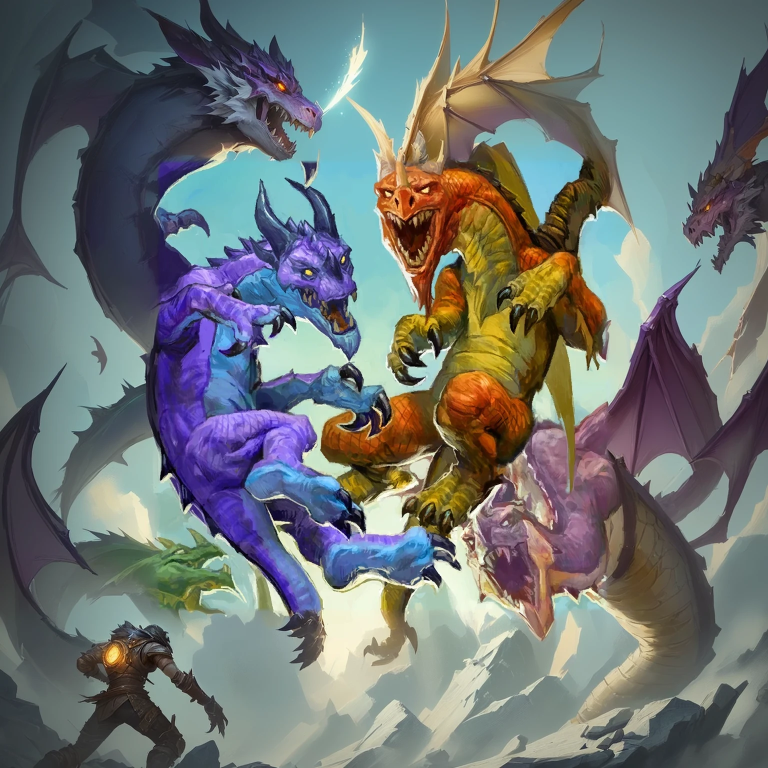 2 There are three dragons of different colors fighting each other, Brian Thomas (Brian Thomas) Concept Art, shutter, Fantasy Art, 《Hearthstone》Card game original picture. ”, Hearthstone艺术, 《Hearthstone》Card game original picture, 来自Hearthstone, Hearthstone卡牌艺术, Hearthstone艺术work, Magic the Gathering Card Art, Hearthstone卡牌艺术work, battle with dragon, Epic Fantasy Card Game Art, Hearthstone概念艺术, Magic art