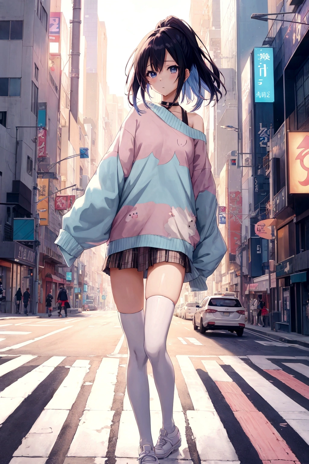 Anime girl crossing the street, Anime Style 4 k, アニメアート壁紙 8K, anime art wallpaper 4k, anime art wallpaper 4k, 4k anime wallpaper, anime wallpaper 4k, anime wallpaper 4k, Anime Style. 8K, 4K Manga Wallpapers, Anime Aesthetics, Lo-fi Girl, On the city streets, Anime atmosphere