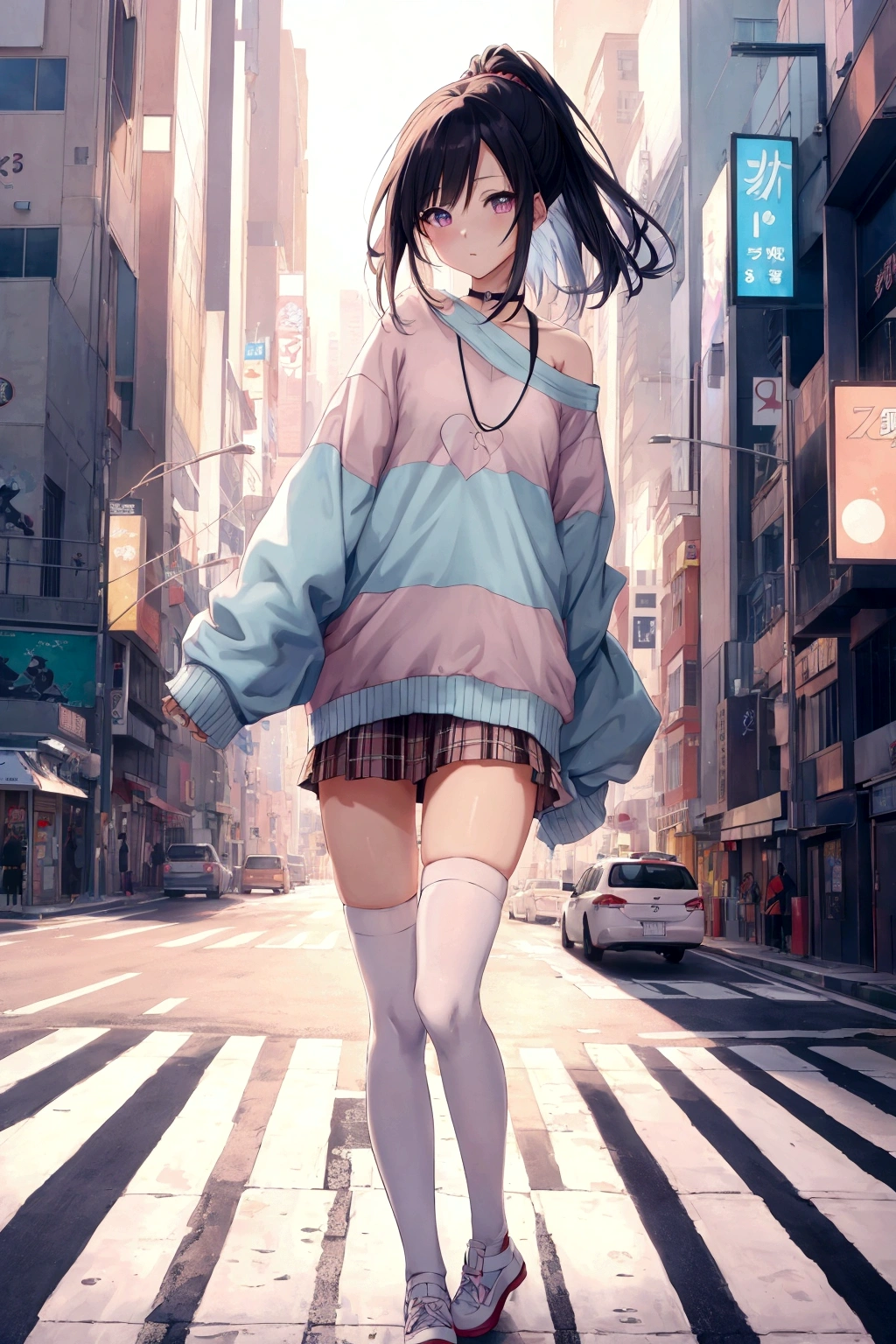 Anime girl crossing the street, Anime Style 4 k, アニメアート壁紙 8K, anime art wallpaper 4k, anime art wallpaper 4k, 4k anime wallpaper, anime wallpaper 4k, anime wallpaper 4k, Anime Style. 8K, 4K Manga Wallpapers, Anime Aesthetics, Lo-fi Girl, On the city streets, Anime atmosphere