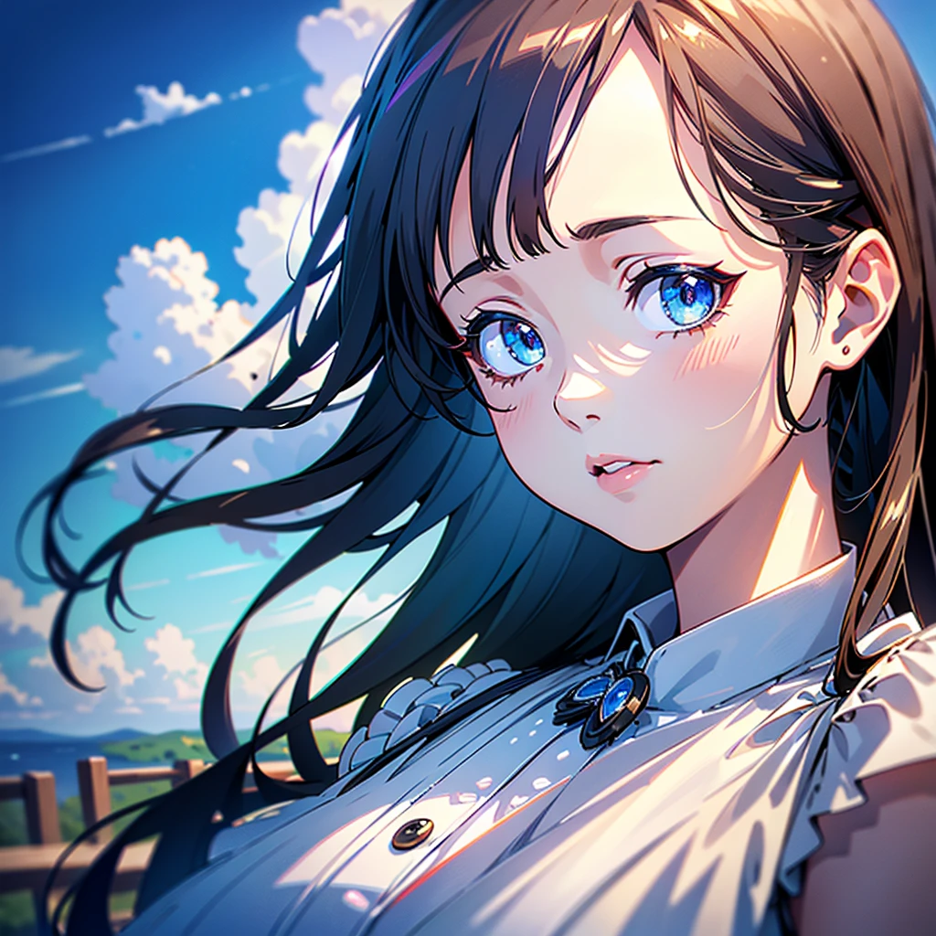 (Highest quality、4K、、High resolution、masterpiece:1.2)、Super detailed、(Real、Photorealistic、Photorealistic:1.37)、Beautifully detailed eyes、Beautifully detailed lips、Girl with beautiful eyes、Anime girl in a cute dress、Cute anime wife in a nice dress、Popular on Pixiv ArtStation、Detailed digital anime art、pixiv artstationのGwegs、Wearing a dress、Gwegs's ArtStation pixiv、everyone、Beautiful Anime Girls、Cute Anime Girl、Smooth anime CG art、Anime Style、Bright colors、Soft lighting、Beautiful eyes drawn in detail、Beautiful cleavage