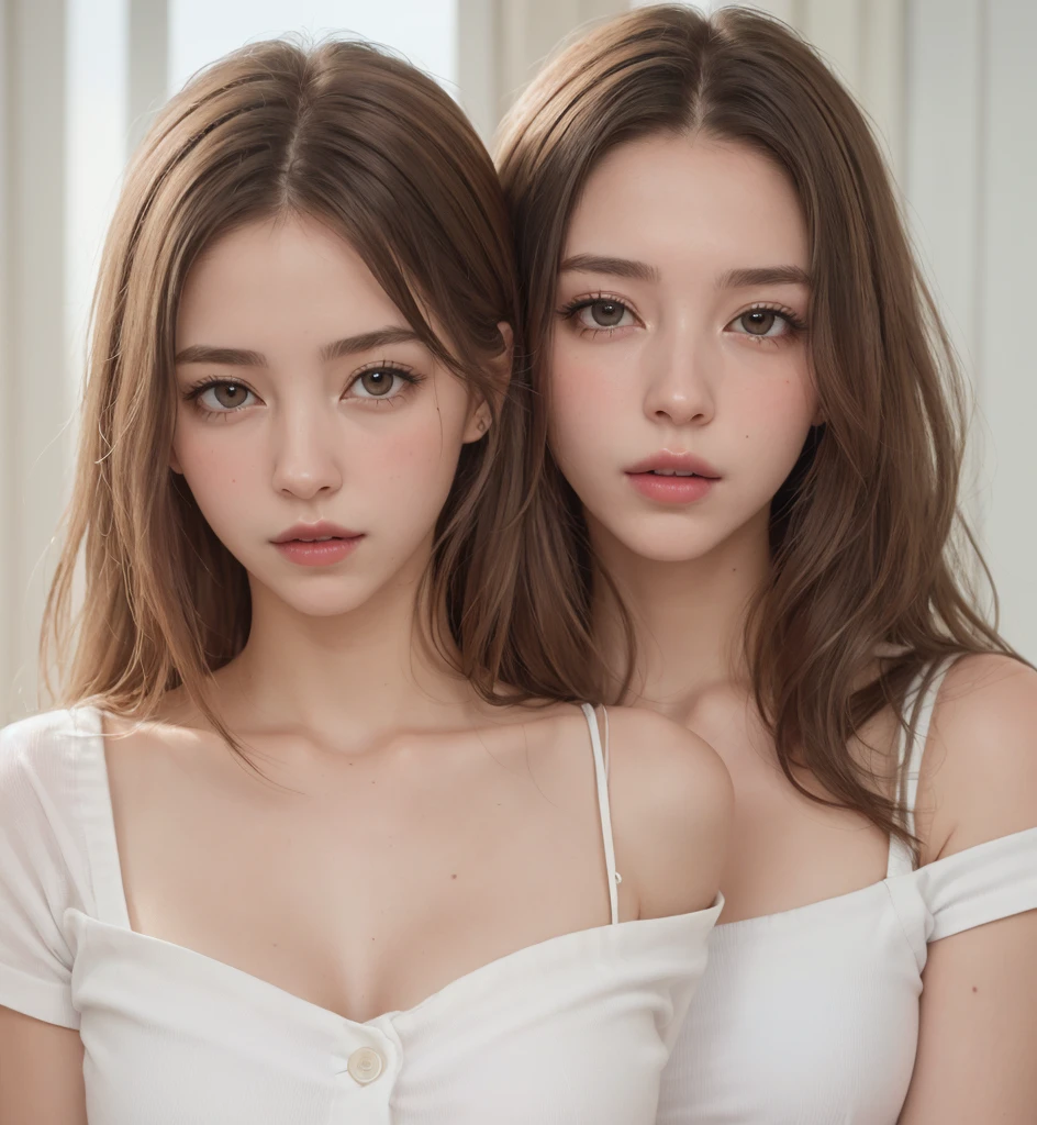 
(Best quality, 8K, high resolution, masterpiece: 1.2, DSLR, 16k), ultra-detailed, (realistic, photorealistic, photorealistic: 1.37), portrait, creative style artwork, historical, classic, sophisticated, wide variety of colors . Highly detailed, soft lighting, luxurious atmosphere, there is a young woman, ((White shirt, miniskirt, minidress,, , slim fit (perfect oval shape, asymmetrical facial structure, perfect proportion, almond eye type, hazel eye color). (detailed eyes, light brown with blue hair color, 32 inch breasts, hourglass figure, slim body, pale white skin tone, sexy girl, 22 years old, soft wavy hair, look away, expression of attitude, professional makeup, pink lips)