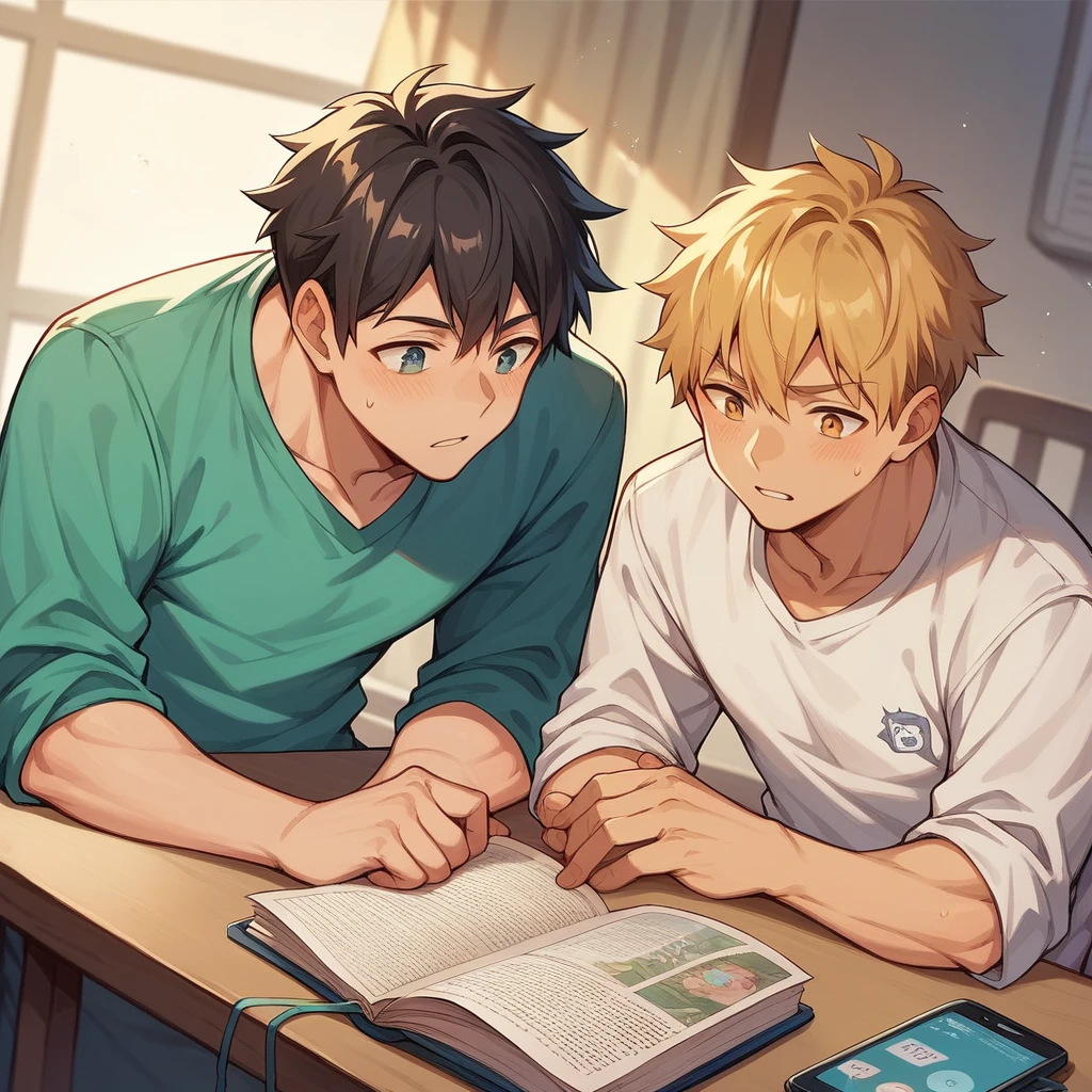 A scene that symbolizes the appeal of free manga。Young men and women reading manga on smartphones and tablets、The background has a digital feel with floating comic book pages.。A scene painted in vibrant colors。