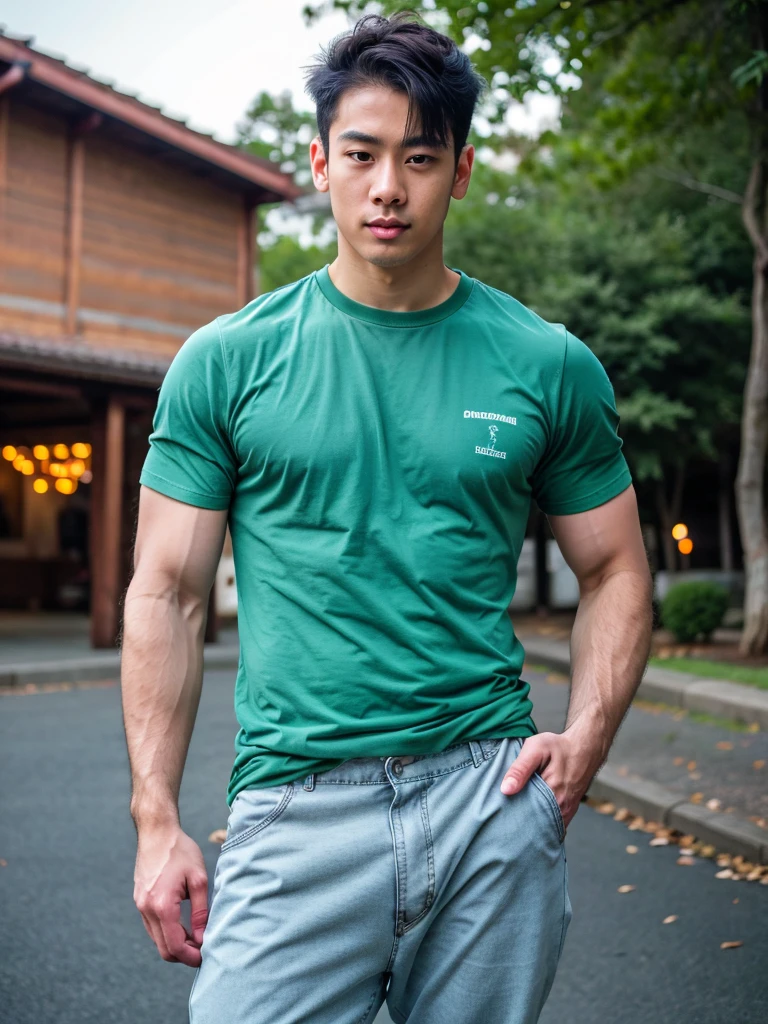 a young asian man, 20 years old, wearing a shirt and pants, dynamic movement pose, big pecs, (best quality,4k,8k,highres,masterpiece:1.2),ultra-detailed,(realistic,photorealistic,photo-realistic:1.37),HDR,UHD,rim lighting,ultra-fine painting,sharp focus,physically-based rendering,extreme detail description,professional,soft colors,bokeh,portrait,photography