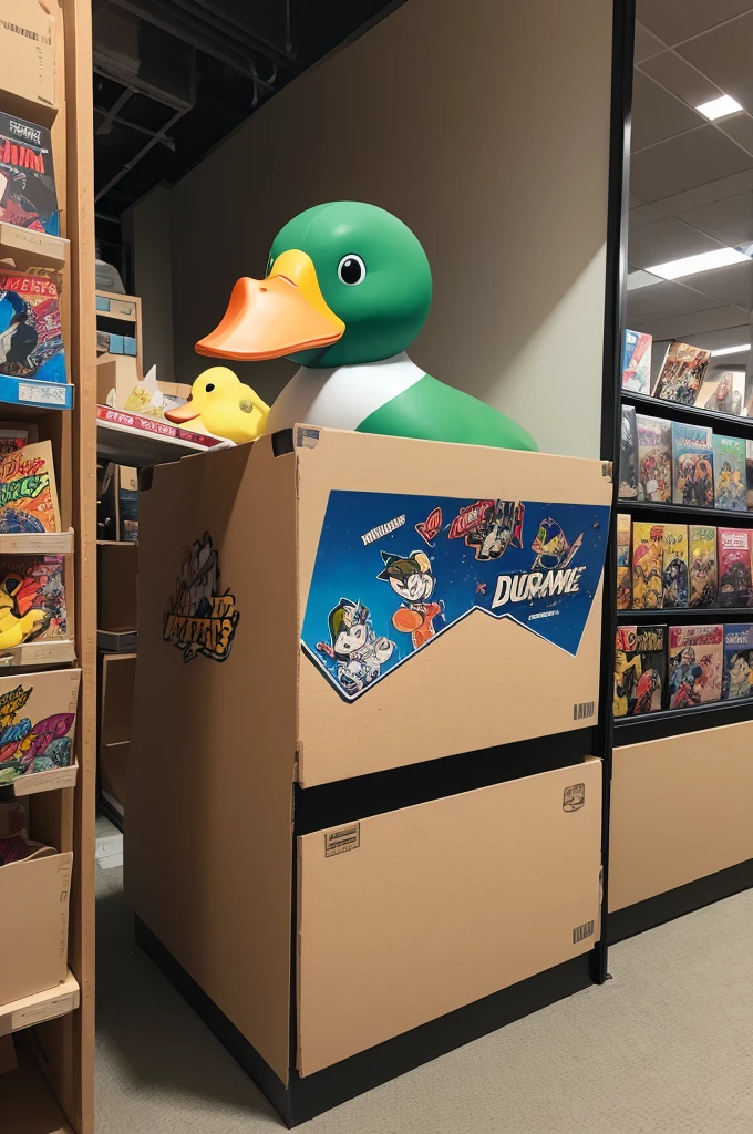 A custom decorative comic book logo on MDF with a duck for a store called jefmdfs