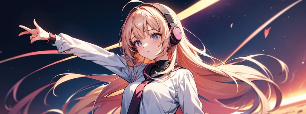 Anime girl with headphones and a white shirt, Anime Style 4k, Anime Girl Portrait, anime art wallpaper 4k, anime art wallpaper 4k, Anime Art Wallpapers 8K, anime wallpaper 4k, anime wallpaper 4k, Nightcore, 4k anime wallpaper, Detailed portrait of an anime girl, Beautiful anime portraits, Digital anime art, Anime Moe Art Style,((The girl is placed at a distance in perspective.))