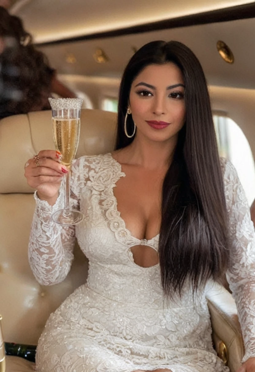 araffe woman in a white dress holding a glass of champagne, 30-year-old woman from cuba, she holds a glass of wine, Beautiful woman, uma Beautiful woman de branco, rich women, looks like Laura Barriales, Marisha Becker, looks like fabiula natal, drinking champagne, Beautiful woman mexicana, Beautiful woman, stunning woman, disney pixar