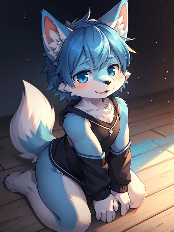 Blue cute male blue ear wolf cub slightly round ears normal
