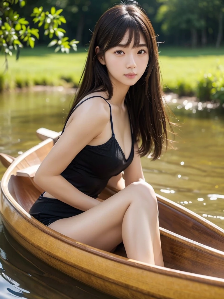 Canoeing、(Highest quality)、((Very detailed))、4K、(8K)、masterpiece、Very detailedな、Highest quality、Super Resolution、1 person、Kind Face、Soft Light、RAW quality、Soft Skin、163cm、30 years old、