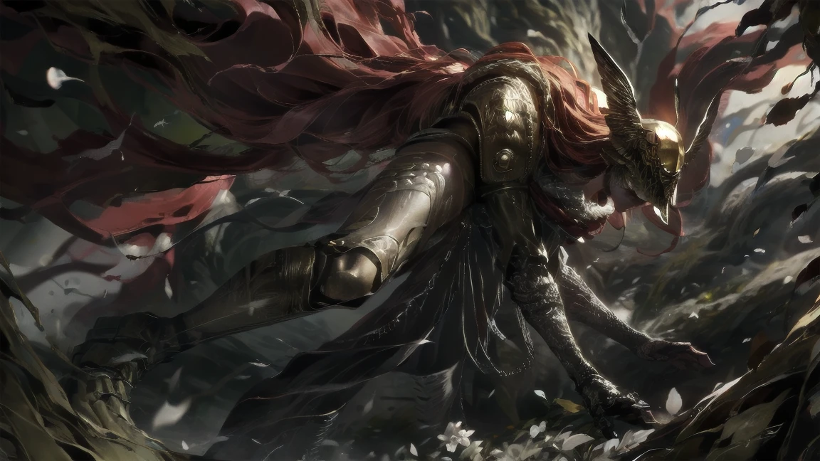 1 girl, ultra sharp image, beautiful figure, beautiful, full length (full body 1.1.), big tree in the background, slender legs, buttocks, slender legs, Wasp waist, sexy, fighting pose, fighting stance, only,helmet,light-skinned Женский, One, long curved sword in hand