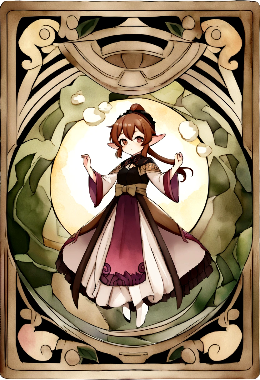 Conceptual Art Collection Card - Mayan Character
**Lora:** 1.5 Gensin Impact, high resolution, stable diffusion, card game style, watercolor style.-lora: elda edomae elf.
- Keep the background minimalist so that the character is the main focus.