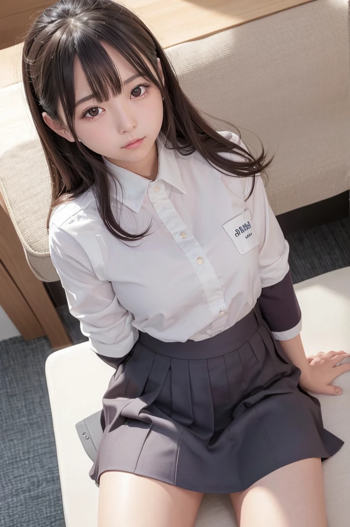 (full figure:1.1), 1 girl as yukino yukinoshita, absurdres, highres, solo, school uniform, big breasts, waist long black hair, (twintails:0.5), miniskirt, (black thighhigh socks:1.1), loose red ribbon, unbuttoned white shirt, (ahegao:1.1), (rolling eyes:1.1), (female masturbation:1.2)