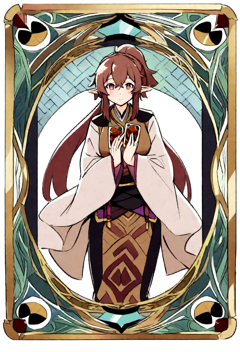 Conceptual Art Collection Card - Mayan Character
**Lora:** 1.5 Gensin Impact, high resolution, stable diffusion, card game style, watercolor style.-lora: elda edomae elf.
- Keep the background minimalist so that the character is the main focus.