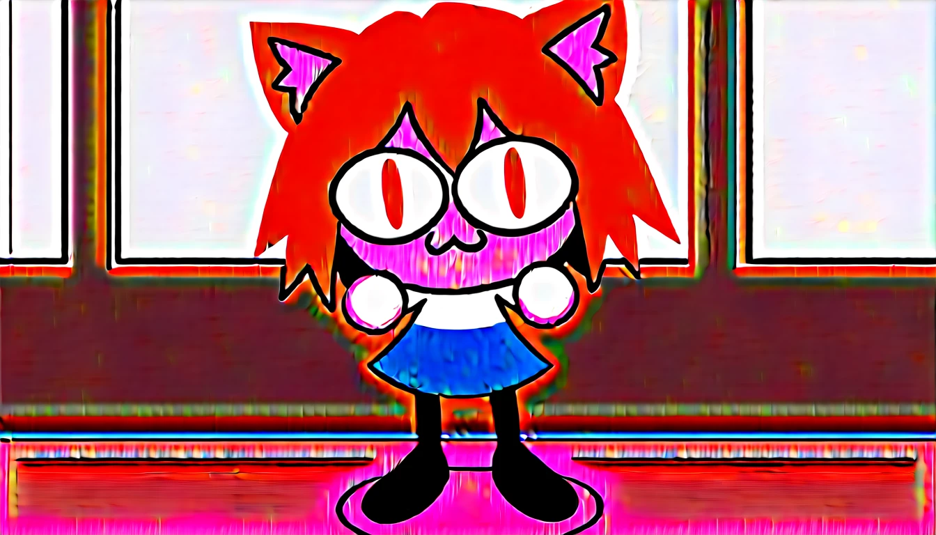 score_9, score_8_up, score_7_up, score_6_up, score_5_up, score_4_up, BREAK, 1boy, solo, necoarc, lit pupils, cat ears, blonde hair, red eyes, :3, turtleneck, blue skirt, pleated skirt, hose, brown footwear, highlight thighs, in a neighborhood, thick thighs, chibi, sexy e