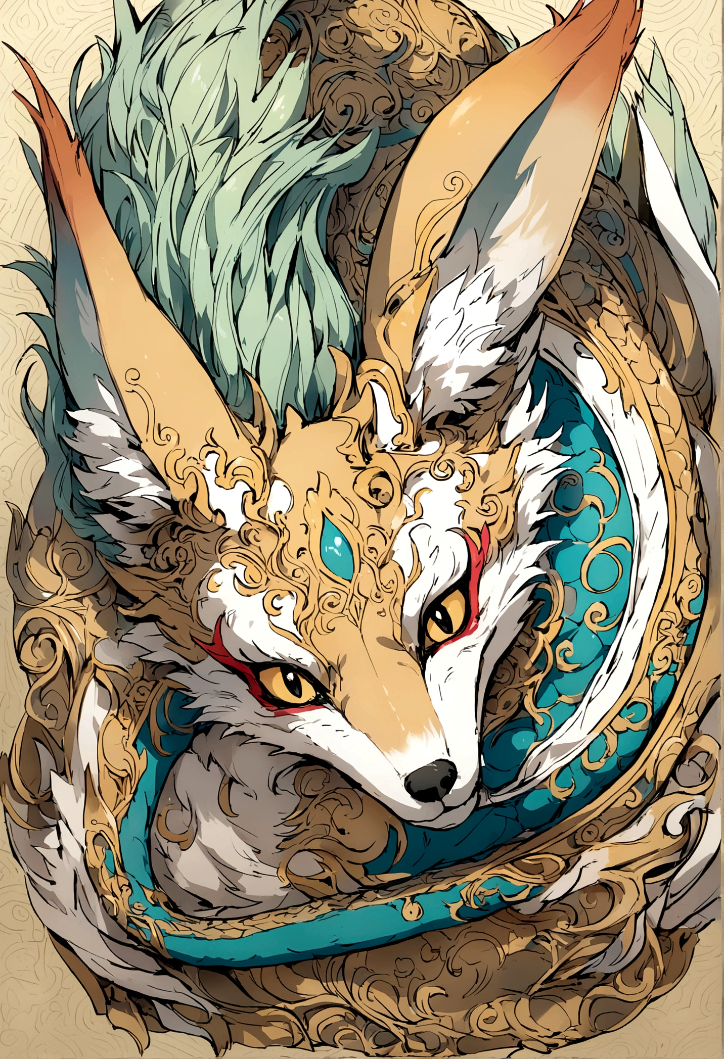 Asian dragon kitsune