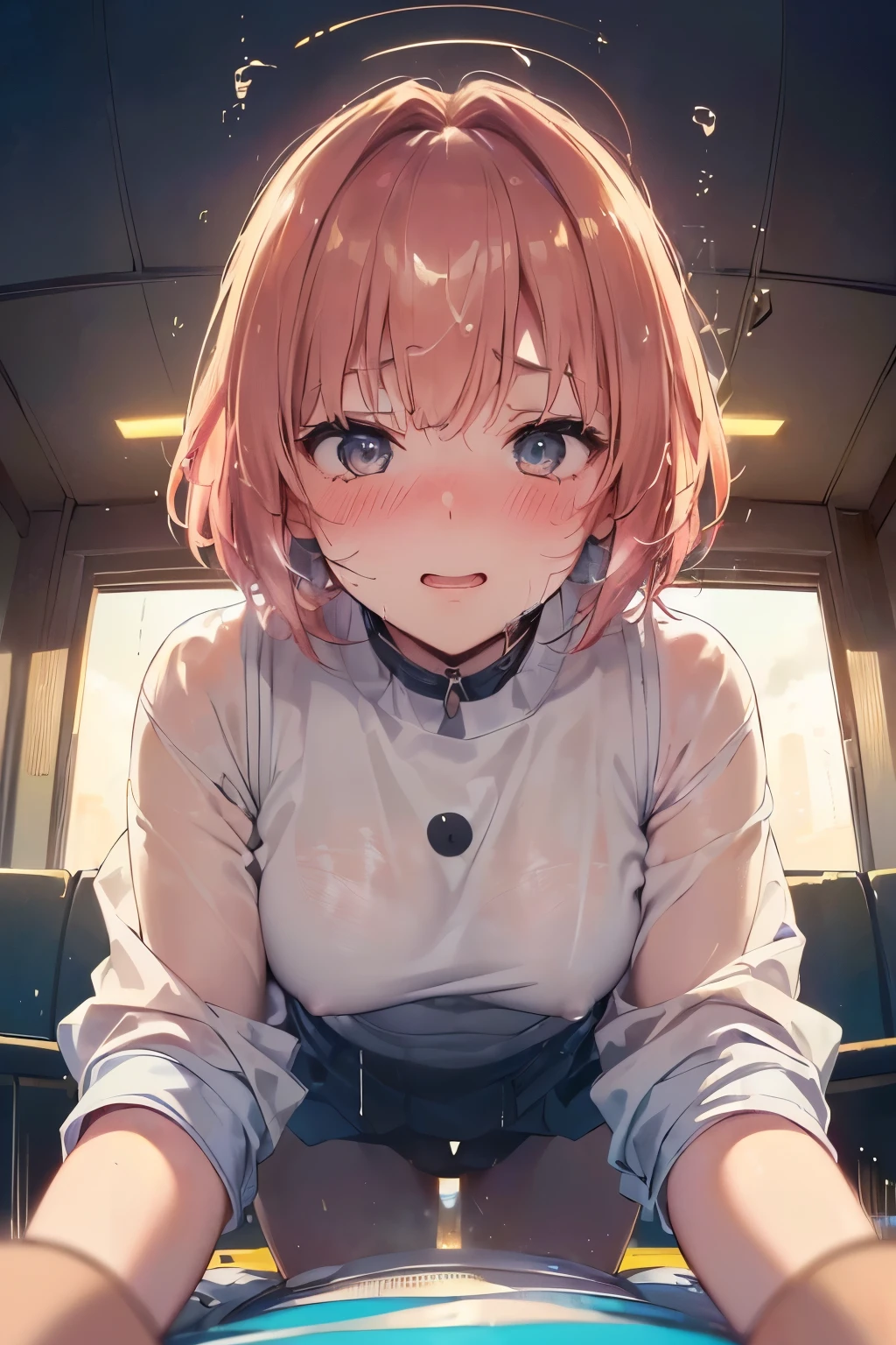 (((Browsing Caution, Close Up Facial , Front view , From below , Movie angle))) ,(On all fours), break、( 1girl、1boy), 20-year-old, (close your eyes),(((Embarrassing, Excited, Fascinating, In the heat, orgasm,Blushing,shortness of breath, Very humid,vapor、Man grabbing woman's breastan behind))) , break (((Bright pink and green hair))),(Semi-long hair tied in one piece、Add a light pink ribbon to the end.:1.3),(((Two-part bangs , middle part, Bangs parted in the middle, Side-swept bangs))), (amount:1.3), (Small breasts:1.0) ,((Sweaty skin, Dripping , girl trembling with Sexual climax, Cum in pussy, pubic hair)) ,Thin dots, feminine, Slightly muscular, Dynamic pose,((((vagina,Sex, A boy and his penis,Heterolo, Women in front and men in back , dorsal position, Cum in pussy, pubic hair)))), break, (((White - Solid - Short Sleeve - Safari Shirt ,Bottomless))), break, (((Midnight,On the bed))),(masterpiece), (Realistic), (Highest quality), (Super detailed), wonderful, ((A face with attention to detail)) , clavicle, High resolution , (Super detailed), Smooth, 16K, Vibrant colors,vagina,Sex,