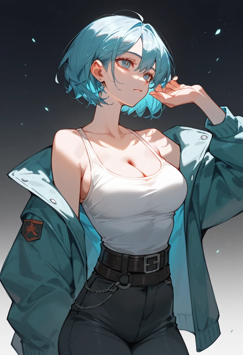 High resolution、Completely naked、beautiful breasts、Beautiful very small nipples、real skin、big earrings、small necklace、cowboy shot、((close))、Wild Very Short Hair、