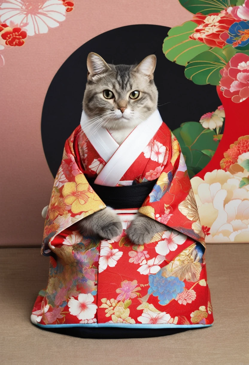 Cat Wearing a kimono small、round